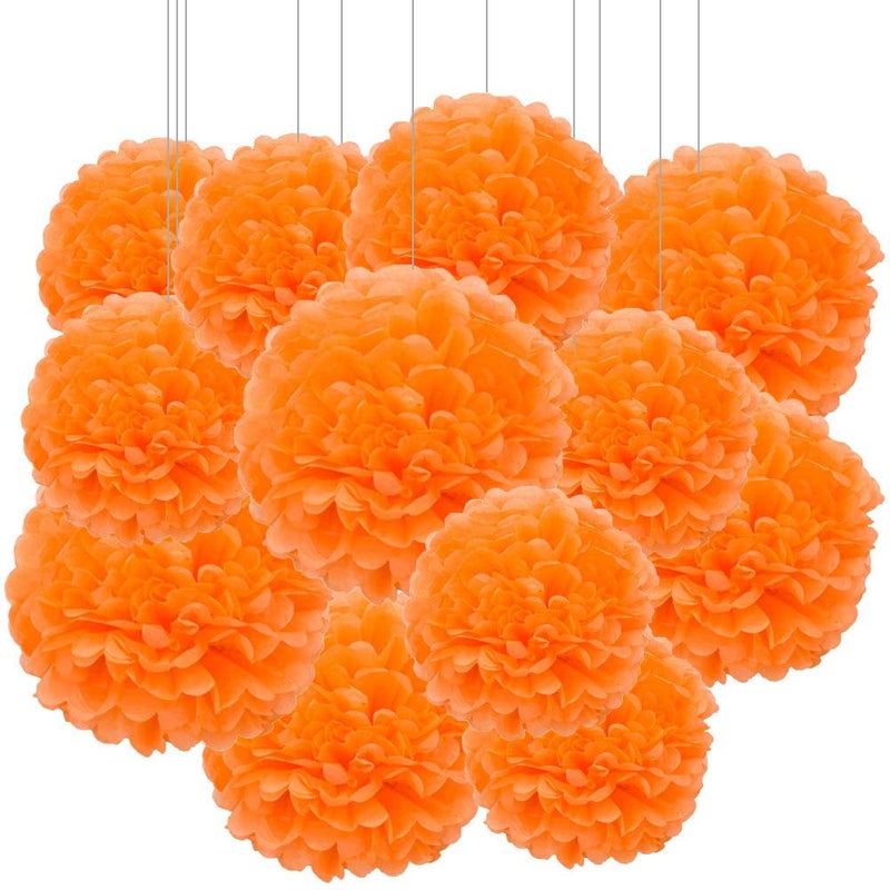 Aimto 12pcs Orange Paper Pom Poms Decorations for Party Ceiling Wall Hanging Tissue Flowers Decorations - 1 Color of 12 Inch, 10 Inch - Image 1